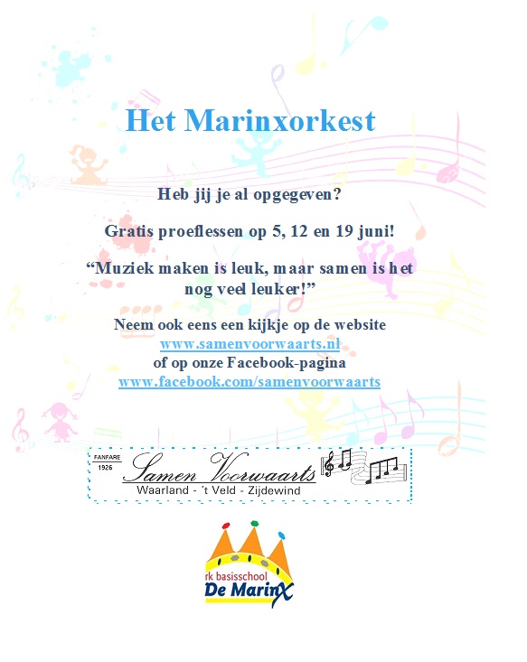 Gratis proeflessen voor het Marinxorkest van Samen Voorwaarts